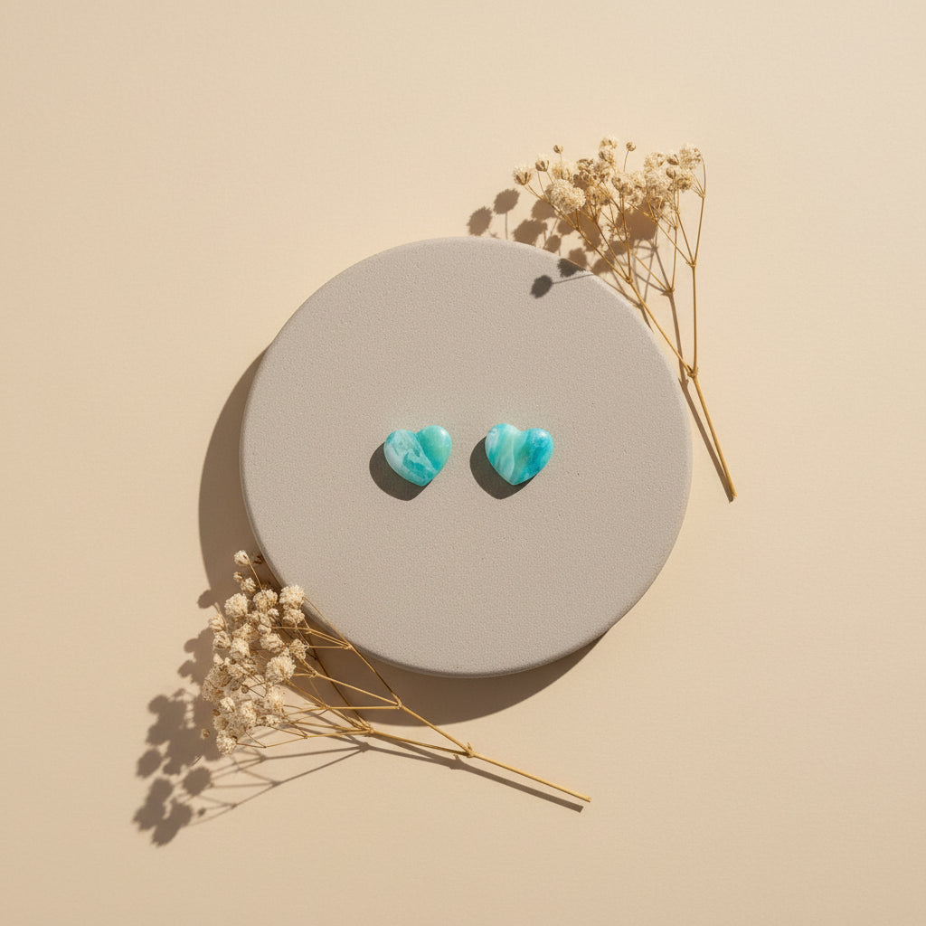 Marble Stud Heart - in Cyan of Azure blauw.