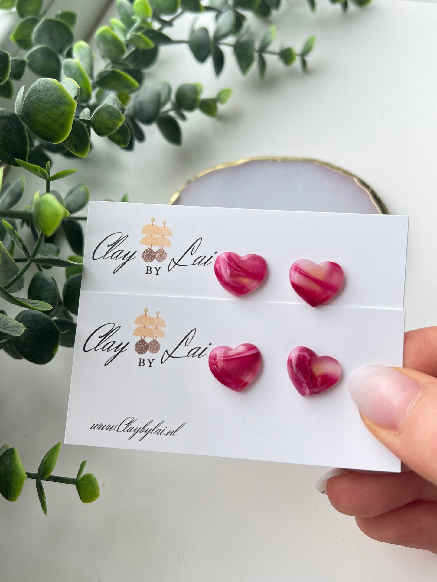 Marble Stud Heart - in Cyan of Azure blauw.